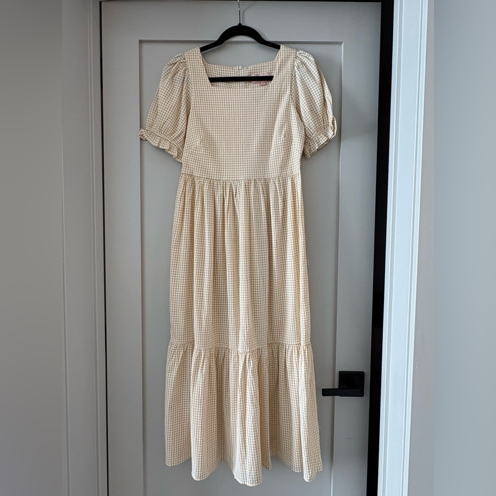 Lisa Says Gah Cream Gingham Maxi Dress